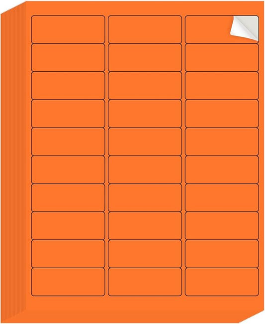 YEGAWEN - 8-1/2 x 11 Neon Color High Light Labels for Laser & Inkjet Printer, Strong Adhesive (Orange, 1" x 2-5/8" - 30 Per Page | 600 Labels)