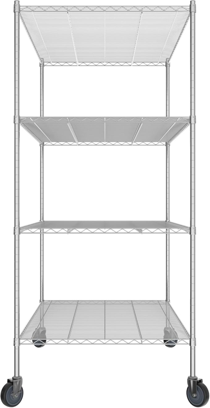 Commercial NSF Listed Chrome Mobile Wire Shelving Kit 36" x 60" x 80", with 4 Shelves Perfect for Warehouse, Walk-in Refrigerator, Freezer, Grocery Store, Restaurant, Dishroom