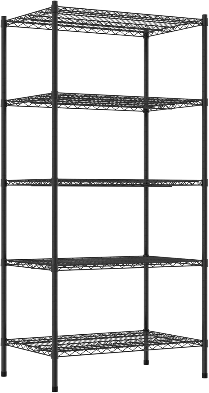 Commercial NSF Listed Black Epoxy Stationary Wire Shelving Kit 24" x 36" x 74", with 5 Shelves Perfect for Warehouse, Walk-in Refrigerator, Freezer, Grocery Store, Restaurant, Dishroom