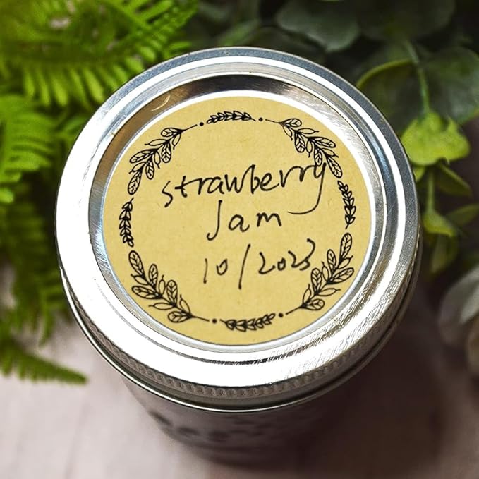 2" Canning Labels for Jars & Lids, 500 Labels per Roll, 4 Different Wreath Designs, Round Kraft Christmas Mason Jar Stickers, Food Labels Pantry Labels, Mason Jar Labels Spice Labels Bottle Labels