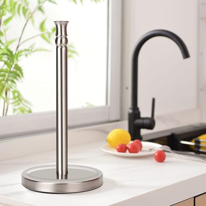 Paper Towel Holder Countertop, One-Handed Ripping Paper Towel Roll Holder Freestanding, Heavy Base Rust-Proof, One Hand Pull and Tear, NOT Tip Over