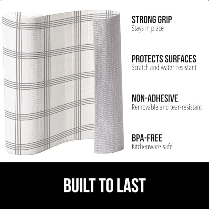 GORILLA GRIP Slip Resistant Drawer and Shelf Liner 2 Pack, Non Adhesive Water Resistant, Easy Trim, Smooth Surface Liners for Kitchen Cabinet, Shelves, Drawers Pantry, 20 IN x 20 FT, Stripe Gray White