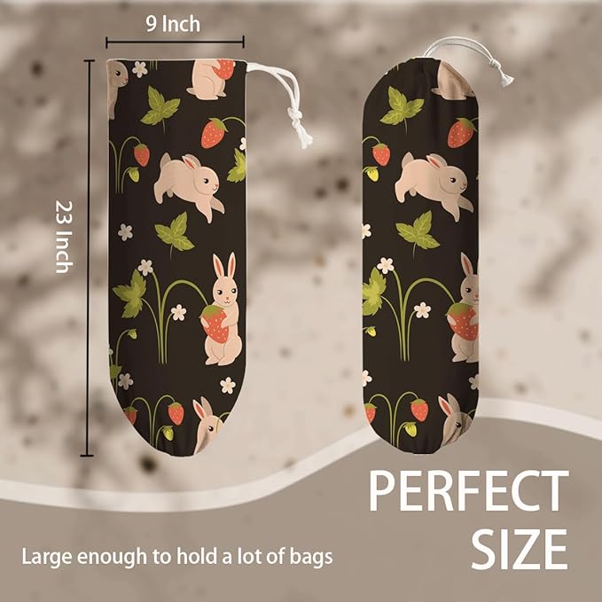 Rabbits Plastic Bag Holder, Reusable Washable Shopping Bags Storage Carrier, Fabric Garbage Trash Bag Dispenser for Home Kitchen Pantry Cabinet, Wall Mount, Kitchen Housewarming Gifts