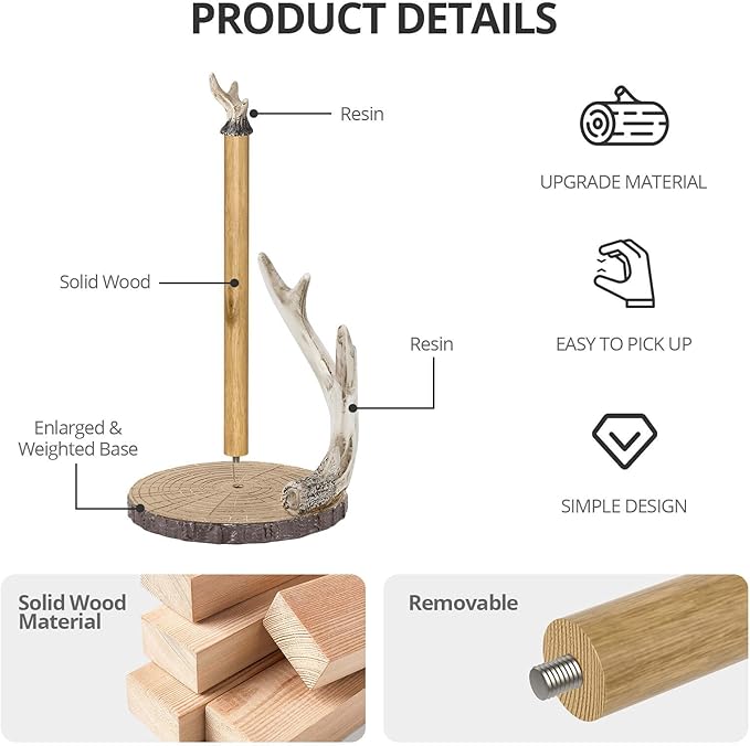 Antler Ridge Paper Towel Holder，with Microfiber Tearable Rags Countertop Paper Towel Holders, Vintage Standing Paper Towel Holder for Kitchen, Bathroom, Table Kitchen Decor 15.5''x6.5''