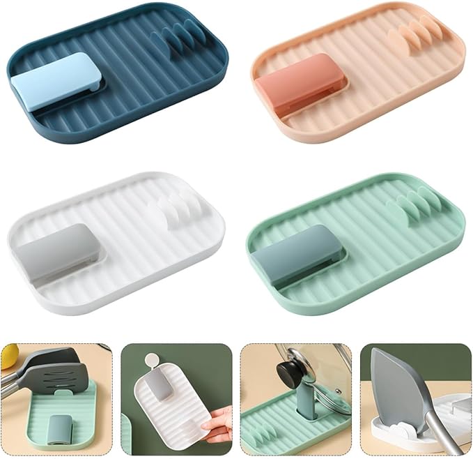 4Pcs Foldable Plastic Pot Lid Stand with Slots Kitchen Tableware Rack for Vertical Pan Lid and Utensil Storage Easy-clean Organizer for Countertop Random Color