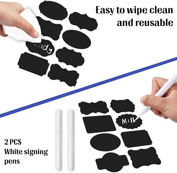 XQIGI Chalkboard Labels 244 PCS, Waterproof Reusable Blackboard Stickers with 2 Chalk Marker, Erasable Handwritten Stickers or Food Containers, Mason Jars, Pantry, Bottles Storage Bins (244 PCS)