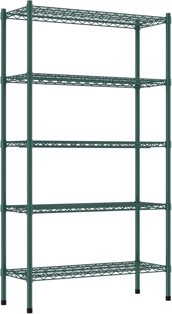 Commercial NSF Listed Green Epoxy Stationary Wire Shelving Kit 14" x 36" x 64", with 5 Shelves Perfect for Warehouse, Walk-in Refrigerator, Freezer, Grocery Store, Restaurant, Dishroom