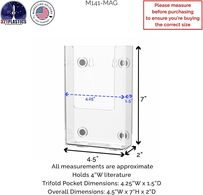 12 Pack Magnetic Trifold Holder Holds 4 Inch Wide Printed Materials Attaches to Metal Surfaces Lockers Filing Cabinets Clear Acrylic Organizes Maps and Menus Rack by Marketing Holders