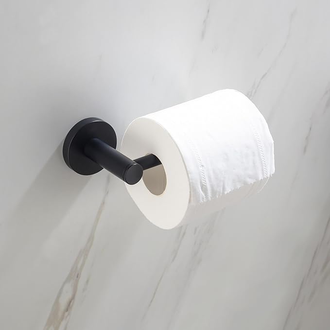 KIBI Circular 2-Piece Bathroom Hardware Set in Matte Black – Includes Wall Mounted Towel Bar & Toilet Paper Holder – Modern, Durable, Rust-Resistant Bathroom Accessories (Matte Black, C-KBA14-2-1)