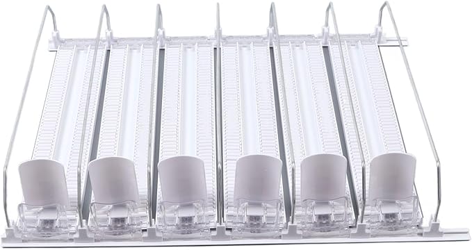FLEXMAN Drink Organizer for Fridge, 6 Rows Adjustable Width Spring Loaded Drink Dispenser, Beverage Dispenser, Water Bottle Organizer for Soda, Beer, Wine, Sparkling Wine (White)