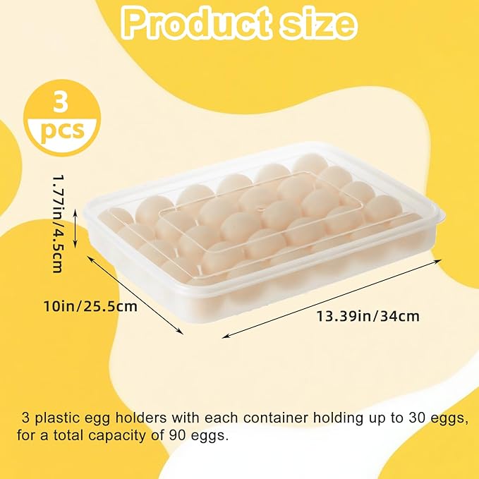 3 Pack Deviled Egg Containers with Lid, 90 Clear Deviled Egg Platter Carrier Holder Tray Fridge Stackable Countertop Portable Egg Platter for Party, Easter, Travel