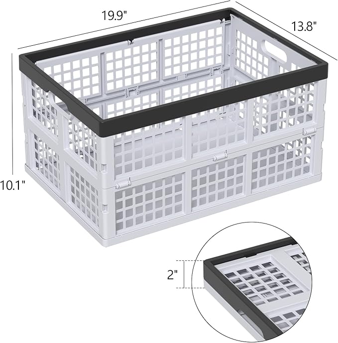 Waikhomes Pack of 3 Collapsible Storage Container Crates, Large Folding Basket Box with Handle, Grey, 42 L
