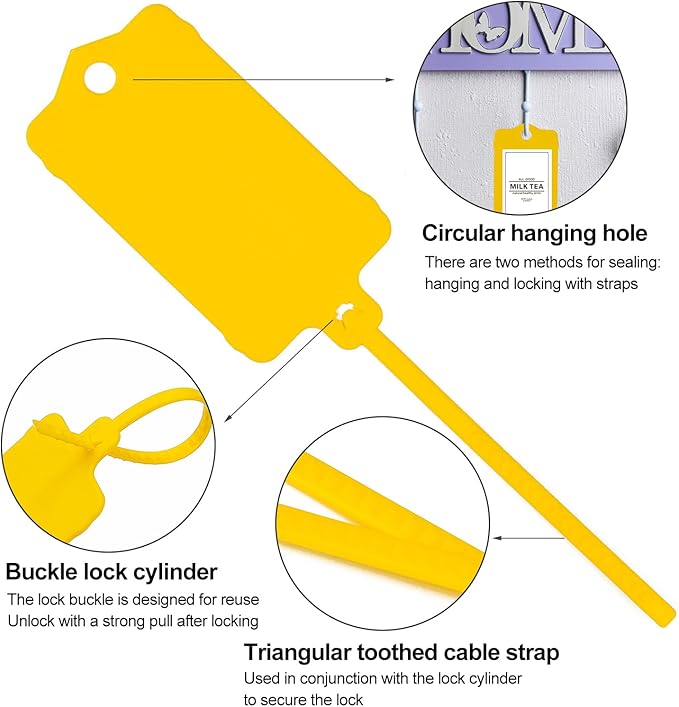 LeadSeals 100pcs Blank Plastic Tags for Labeling Reusable Hanging Tags Ties Key Tag Storage Labels Waterproof Plastic Mark Label Writable Hang Sign with One Marker Pen (Yellow)