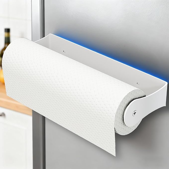 Magnetic Paper Towel Holder for Fridge, White Paper Towel Holder for Kitchen, Strong Magnet for Refrigerator, RV, Garage, BBQ, No Drilling, Kitchen & Bathroom Organizers and Storage