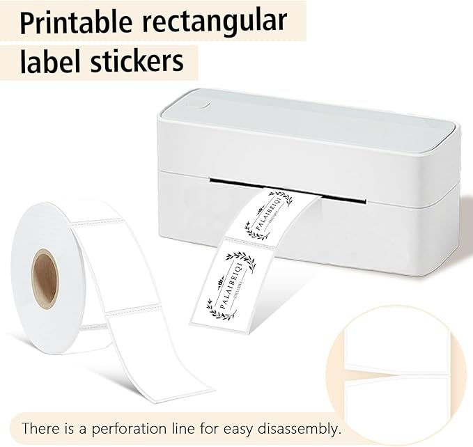 PALAIBEIQI 1x2 Inch Thermal Labels,500PCS Rectangle Stickers,Waterproof Removable Blank Stickers for Address,Jars,Freezer Containers & Pantry Organization,White