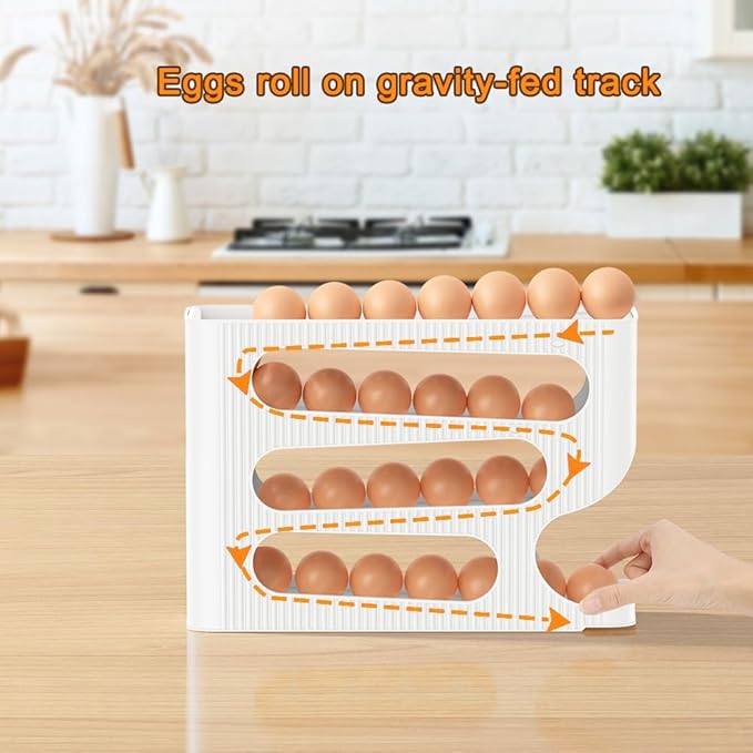 Automatic Rolling Down Egg Holder, 2 Pack Egg Organizer Storage for Refrigerator, Space Saving Container, Dispenser for Fridge - Only for "LARGE" Sized Eggs (Egg Roller Hold 56 Count)