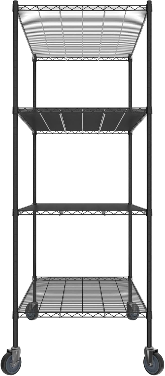 Commercial NSF Listed Black Epoxy Mobile Wire Shelving Kit 30" x 60" x 80", with 4 Shelves Perfect for Warehouse, Walk-in Refrigerator, Freezer, Grocery Store, Restaurant, Dishroom