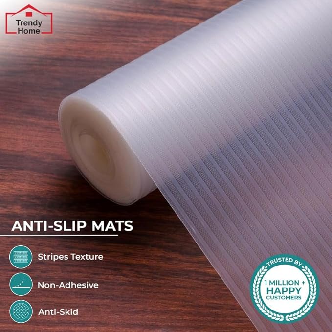 Trendy Home Shelf Liner, Non-Slip Cabinet Liner, Washable Oil-Proof for Kitchen Cabinet, Shelves, Refrigerator, Storage, Desks, 12 Inches x 240 FT, Non Adhesive Drawers (White)