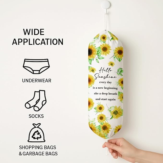 Sunflower Plastic Bag Holder, Hello Sunshine Plastic Bag Holder for Kitchen Essentials, Bags Holders for Plastics Bags Groceries Store, Floral Reusable Trash Sack Storage Dispenser to Home Decor