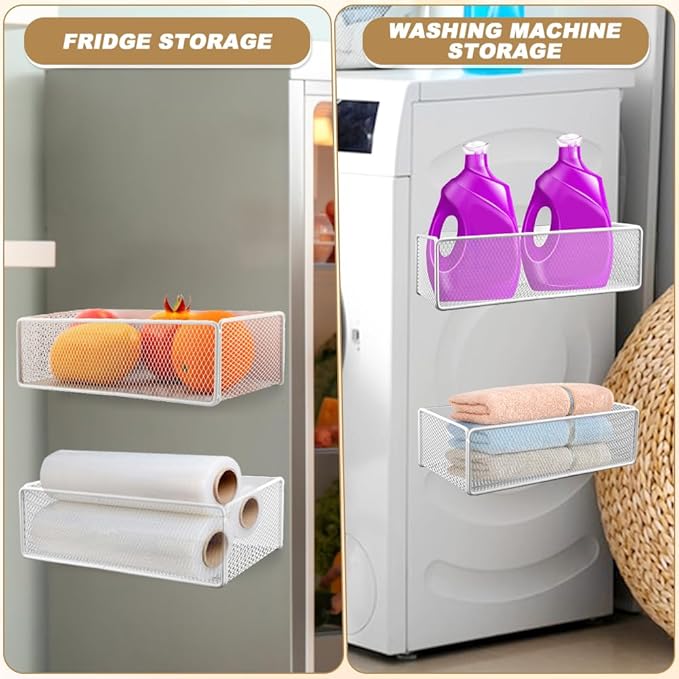 Zornaveli Magnetic Shelf for Washing Machine, Washer Dryer Shelf, Magnetic Lint Bin for Laundry Room, Spice Rack, 11lb Capacity basket for Washer/Dryer, Fridge & Small Spaces