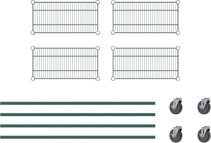 Commercial NSF Listed Green Epoxy Mobile Wire Shelving Kit 12" x 24" x 60", with 4 Shelves Perfect for Warehouse, Walk-in Refrigerator, Freezer, Grocery Store, Restaurant, Dishroom
