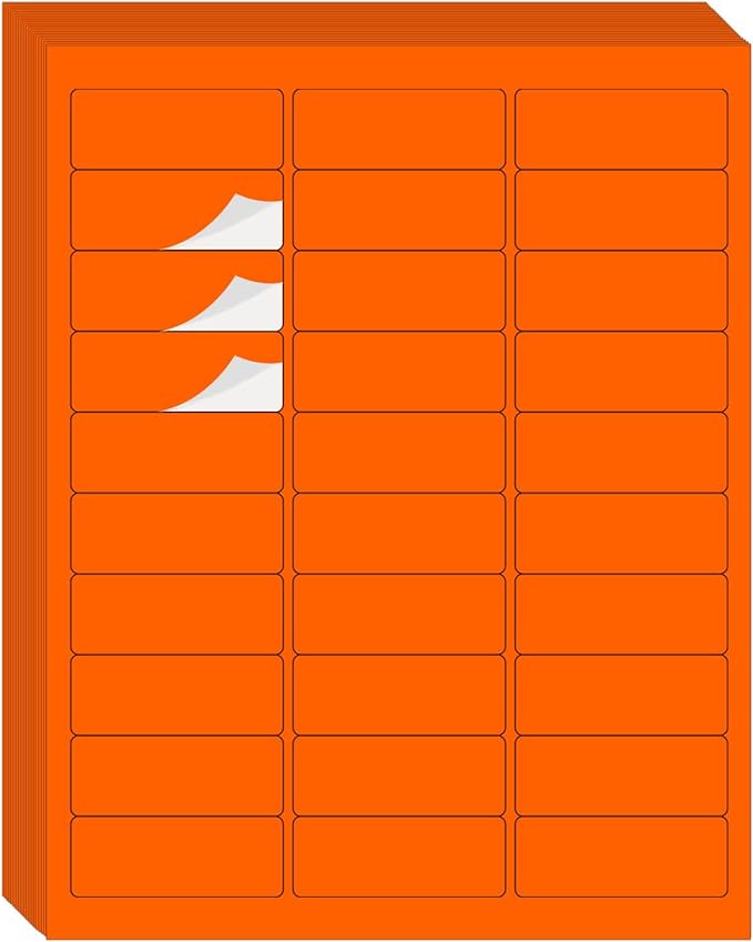 Yegawen 1" x 2-5/8" Address Labels 600 Labels Sticker Paper for Laser/Ink Jet Printer mailing Labels 8.5"×11" Fluorescent Orange 30 per Sheet