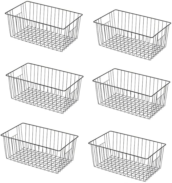 Y.Z.Bros 16" L x 12" W Wider Freezer Storage Organizer Baskets Container, Deep Metal Wire Chest Upright Refrigerator Divider Bins with Built-in Handles for Cabinet, Pantry, Kitchen, Black