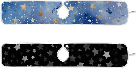 2 PCS Kitchen Sink Splash Guard 30 Inch Faucet Mat for Kitchen Sink Bathroom Sink Faucet Absorbing Drip Drain Mat Pad Microfiber Soft Washable Black and Blue Stars
