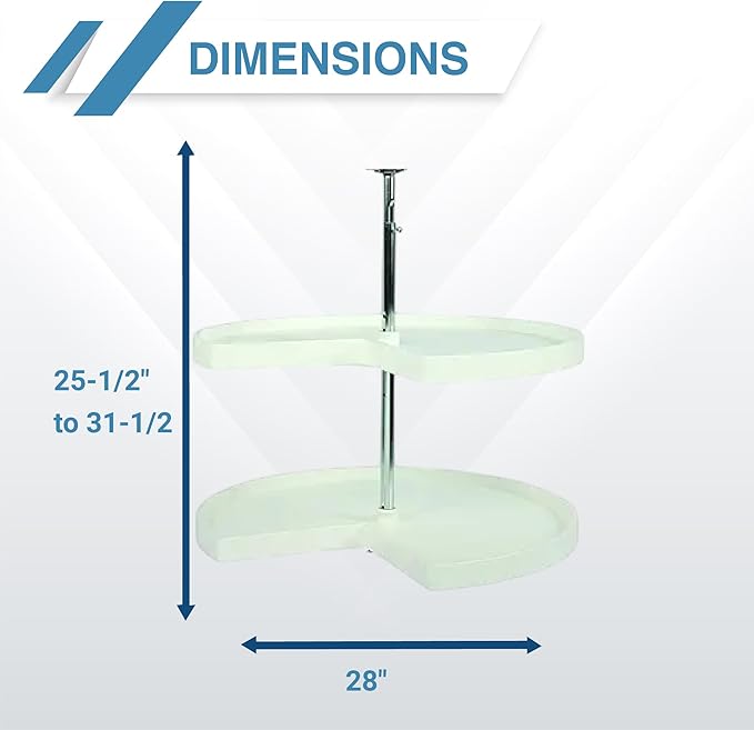 Knape & Vogt Corner Cabinet Lazy Susan, 2-Tier Lazy Susan for Cabinet, 28 in. 360º Turntable for Kitchen Cabinets, White