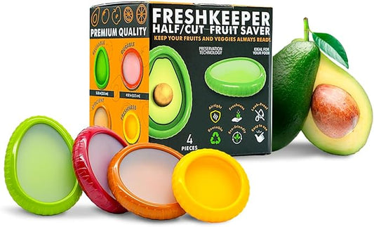 Avocado Saver Storage Containers - 4-Pack BPA-Free Silicone Lids - Reusable Fresh Pods for Avocado, Onion, Tomato & Halved Produce