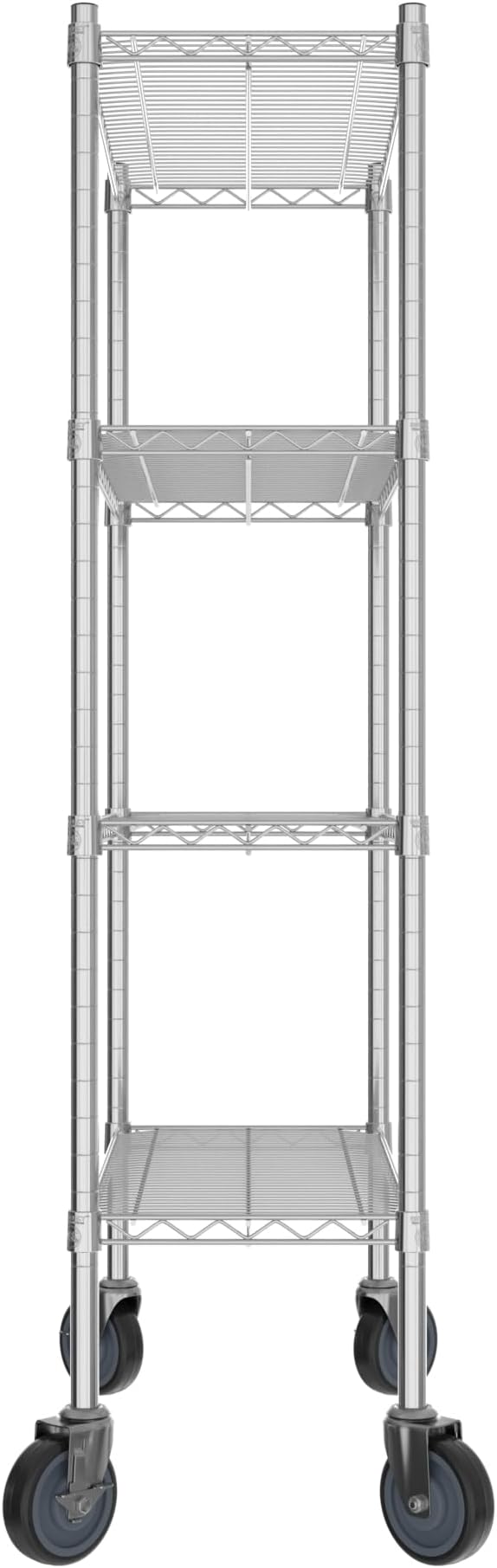 Commercial NSF Listed Chrome Mobile Wire Shelving Kit 14" x 30" x 60", with 4 Shelves Perfect for Warehouse, Walk-in Refrigerator, Freezer, Grocery Store, Restaurant, Dishroom