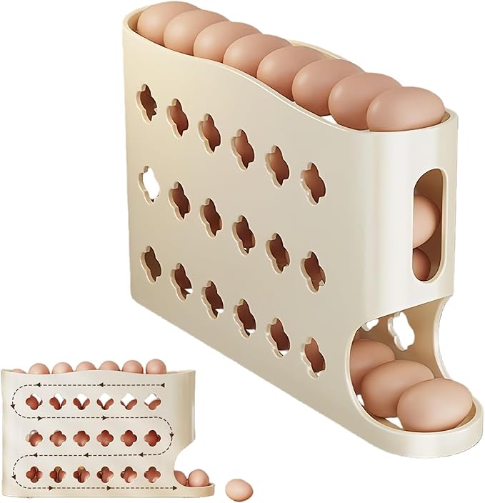 2026 Egg Holder for Fridge, Eggs Dispenser Auto Rolling, No Assembly Required Easy Access, for Refrigerator Tilted Design Kitchen Organizers and Storage Eggs Rack (Yellow)