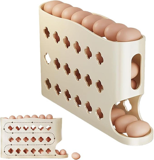 2026 Egg Holder for Fridge, Eggs Dispenser Auto Rolling, No Assembly Required Easy Access, for Refrigerator Tilted Design Kitchen Organizers and Storage Eggs Rack (Yellow)