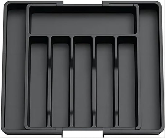 YWHWXB Silverware Drawer Organizer,Expandable Utensil Tray,Large Kitchen Drawer Organizer,Adjustable Plastic Flatware Organizer for Flatware Cutlery Spoon Knives Drawer Storage Organization (Black)