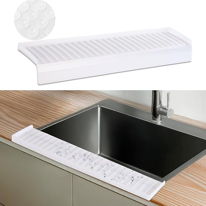 AyNirser Sink Edge Protector with Suction Cup 4"x24", Silicone Sink Splash Guard for Kitchen & Bathroom, Protect Countertop from Scratches, Stains, for Stainless Steel Granite Quartz-Clear
