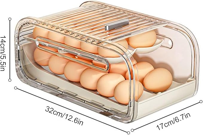 Egg Holder For Fridge, With Protective Sliding Lid, 1 Set, Egg Tray, 2 Tier Eggs Organizer, Versatile Home And Travel Use, For Kitchen, Camping, RV, Or Family Storage