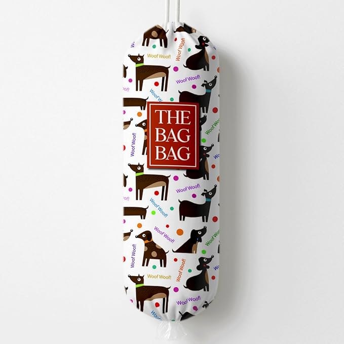 The Bag Bag Grocery Bags Holder, "Woof Woof" Dog Pattern Grocery Bags Holder Organizer for Shopping Sack, Reusable Hanging Trash Sack Dispenser, Kitchen Gift for Women Family Friends