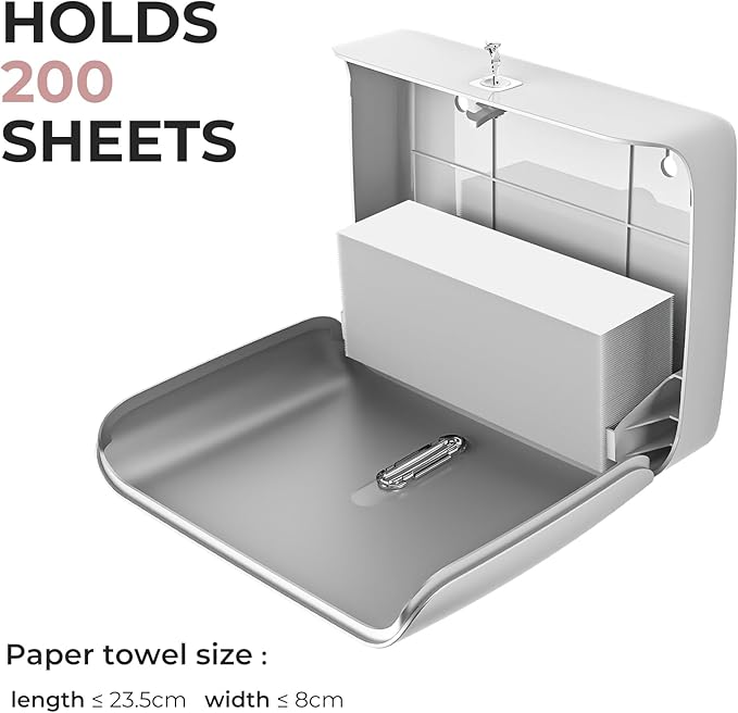 Commercial Paper Towel Dispenser Wall Mount Paper Hand Towel Dispenser Large Capacity 200 Multifold/Trifold/C Fold Paper Towel Dispenser Bathroom Adhesive Tissue Dispenser （Silver）