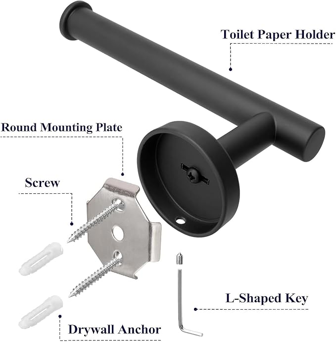 2-Piece Toilet Paper Holder - SUS 304 Stainless Steel Toilet Paper Holder Wall Mount, Toilet Paper Roll Holder for Bathroom, Kitchen, Washroom - Matte Black