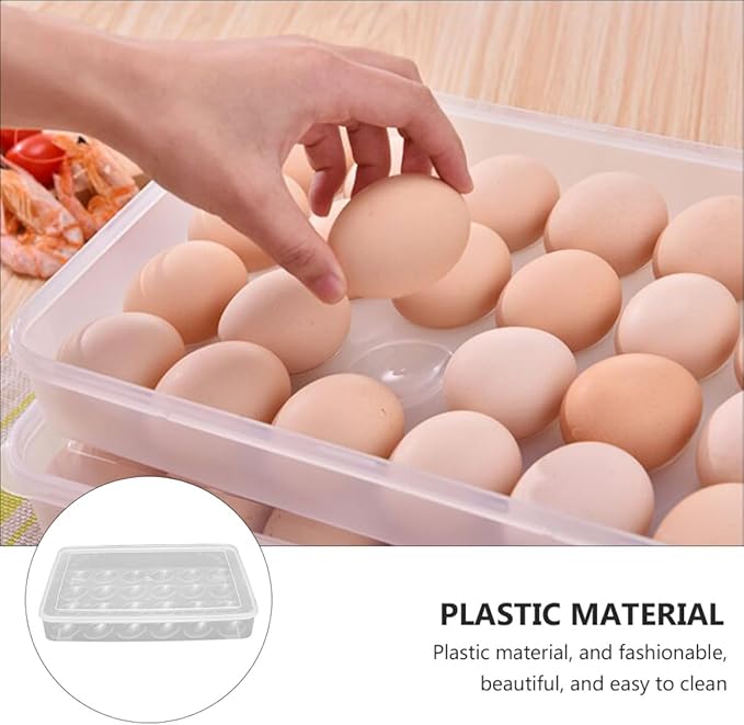 VERDANVERSE 2pcs Refrigerator Egg Storage Box with Lid, 24-Grid Protective Egg Holder Tray Set for Fridge Organization and Freshness Preservation