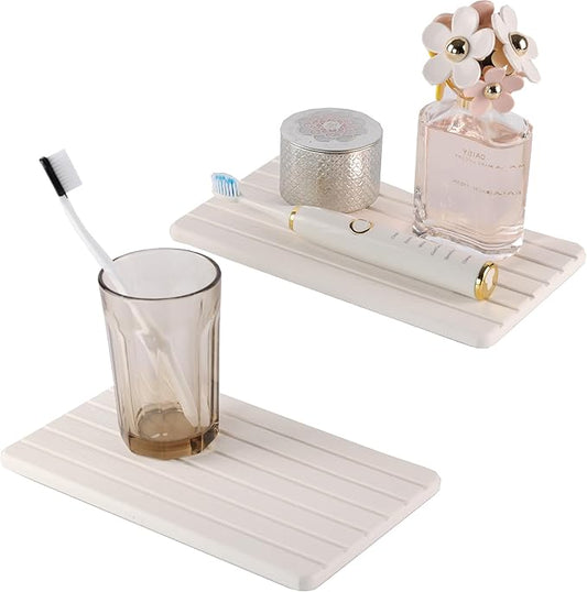 2 PCS Water Absorbent diatomite Coasters, 9.5" x 5.5" Water Absorbing Stone Tray for Sink, Stone Drying mat for Kitchen Counter, Stone soap Tray Used for Hand Soaps & toiletries & Plants