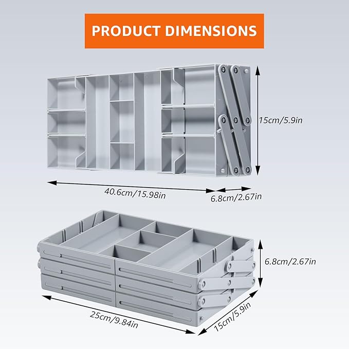 Multi Level Drawer Organizer,Collapsible Drawer Organizer,2/3 Drawer Organizer Multi Level Drawer Organizer with Adjustable Compartments Versatile Expandable Desk Organizer Trays (B)