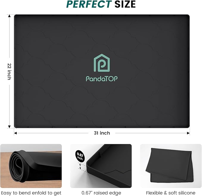 Under Sink Mat, 31" x 22" Silicone Kitchen Cabinet Tray, Waterproof & Flexible Under Sink Liner for Kitchen Bathroom and Laundry Room(Black)