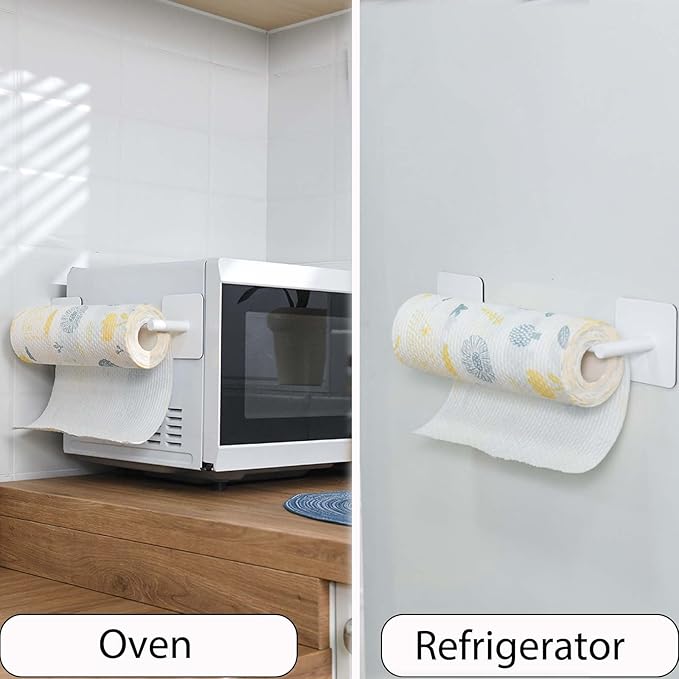 Magnetic Paper Towel Holders Heavy Duty Steel Brushed Holder with Strong Magnetic Backing - Fit for Large Paper Towels or Use as Hook - for Kitchen,Refrigerator,Grill,Garage,Shop(White,2x3IN)