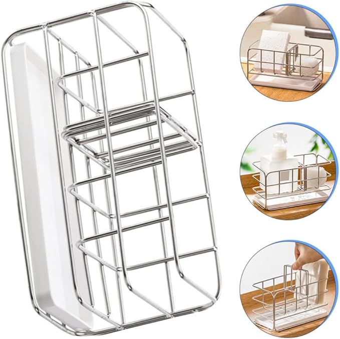 Kitchen Sink Caddy Sponge Holder: Metal Sink Drying Rack Stainless Steel Counter Draining Shelf Organizer for Sponge Brush Soap Dishcloth