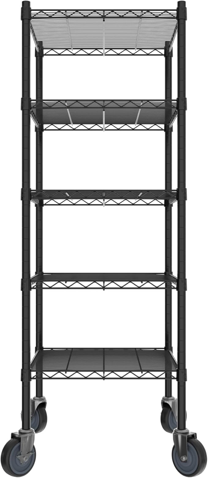 Commercial NSF Listed Black Epoxy Mobile Wire Shelving Kit 21" x 24" x 60", with 5 Shelves Perfect for Warehouse, Walk-in Refrigerator, Freezer, Grocery Store, Restaurant, Dishroom
