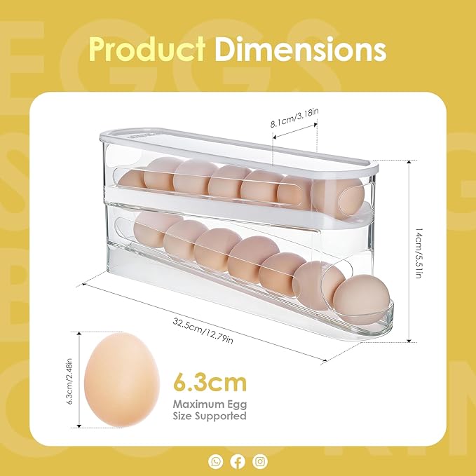 Sylphide Auto Rolling Fridge Egg Organizer, egg storage for refrigerator,Space Saving Eggs Dispenser for Refrigerator,special fresh-keeping box, organizer tool