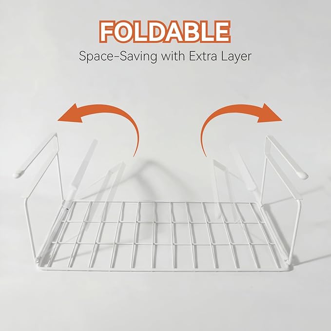 Under Shelf Basket Storage 1 Pack White | Space-Saving with Extra Layer | Lightweight & Quick to Install | Non-Slip | 14.8" D x 8.46" W