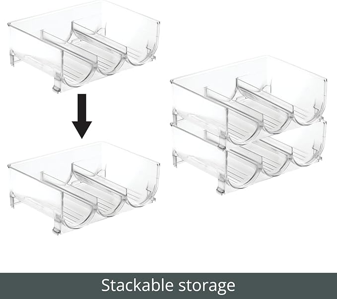 mDesign Stackable Plastic 3 Bottle Refrigerator Wine Rack - Kitchen Storage Organizer for Champagne, Wine or Water Bottles - Stacking Wine Organizer for Fridge - Ligne Collection - 2 Pack - Clear