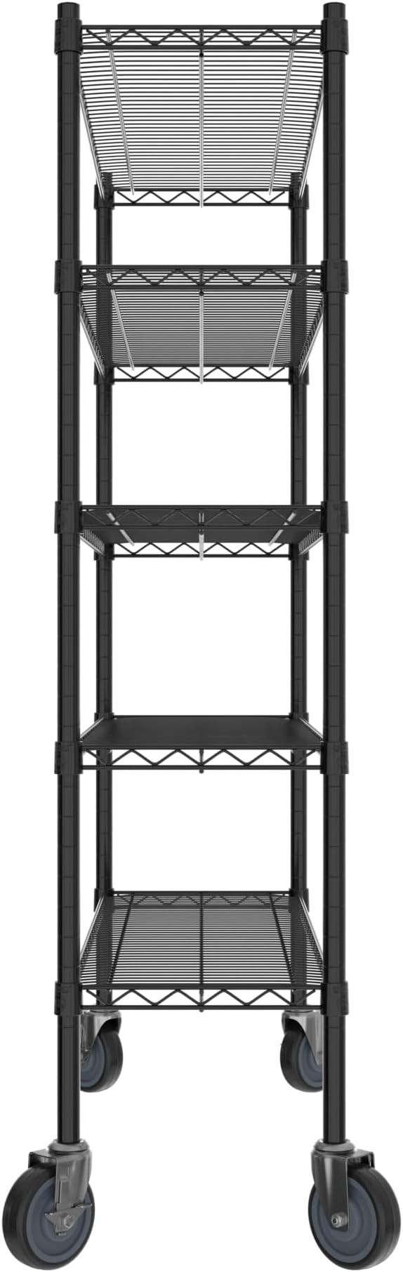 Commercial NSF Listed Black Epoxy Mobile Wire Shelving Kit 14" x 42" x 60", with 5 Shelves Perfect for Warehouse, Walk-in Refrigerator, Freezer, Grocery Store, Restaurant, Dishroom
